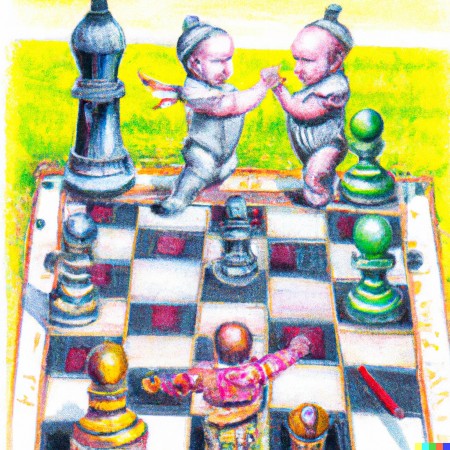 Babies as pawns on a checkerboard